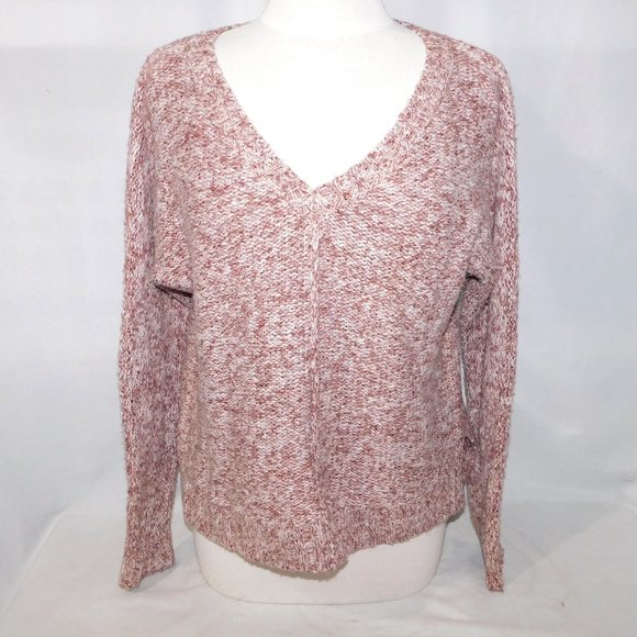 Lucky Brand Womens S oversized Brown White V Neck knit Sweater - Picture 1 of 9